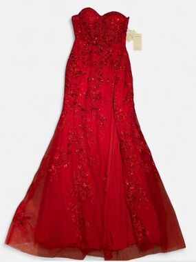 Red Strapless Prom Dress